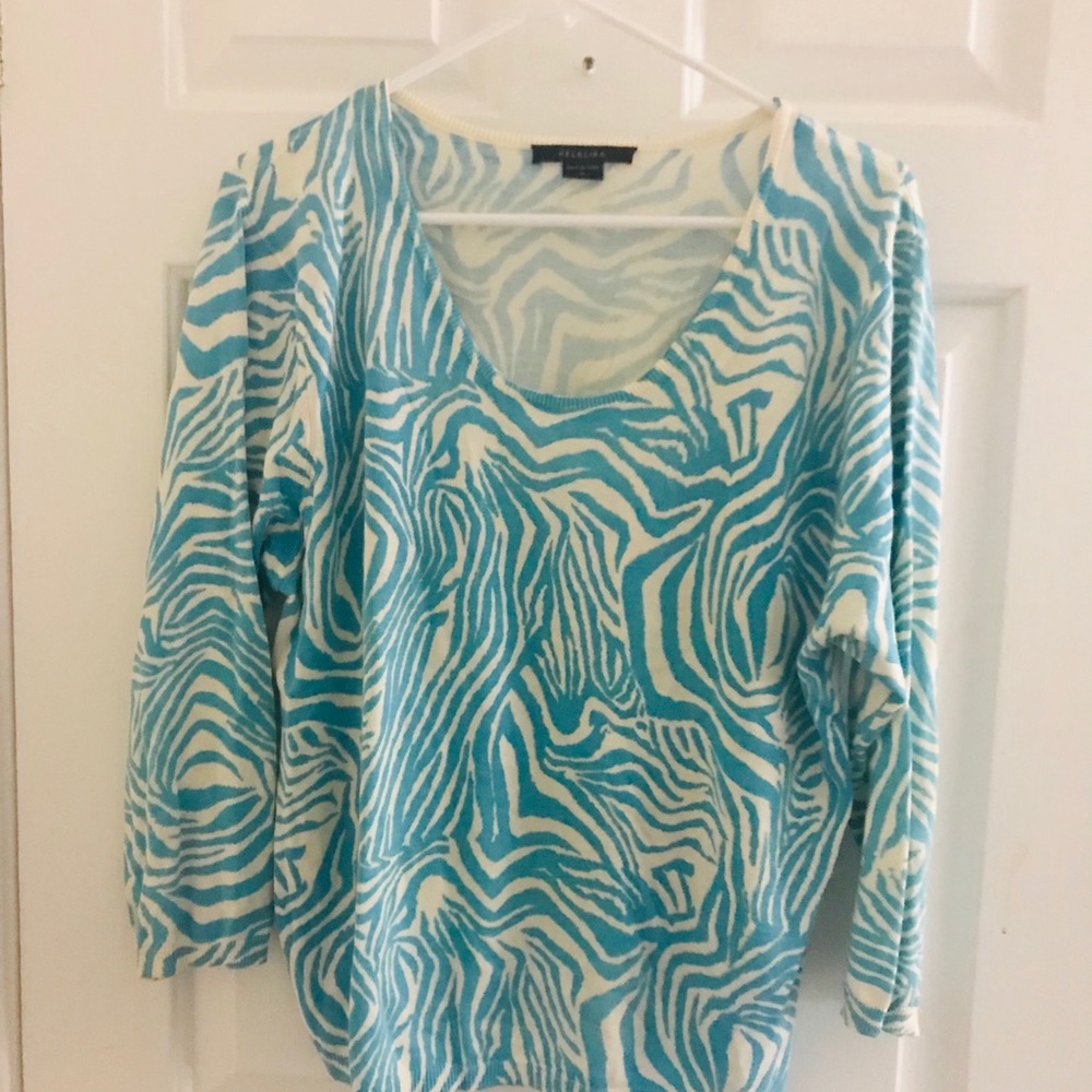 Mel and Lisa zebra print turquoise sweater